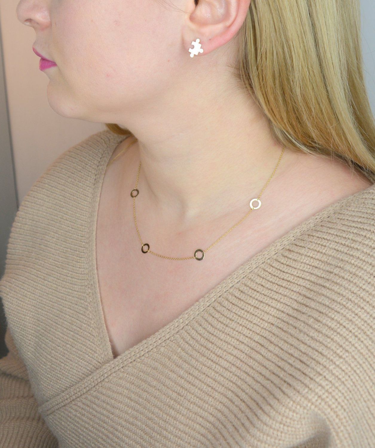 Złote kolczyki 585 przy uchu puzzle KL 7528 585.jpg